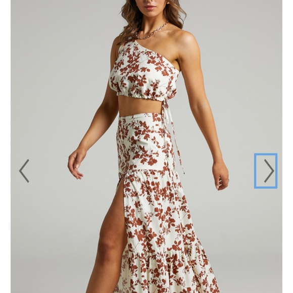 MEGHAN ONE SHOULDER TWO PIECE SET WITH MAXI SKIRT IN BLACK FLORAL SHOWPO - Picture 2 of 5